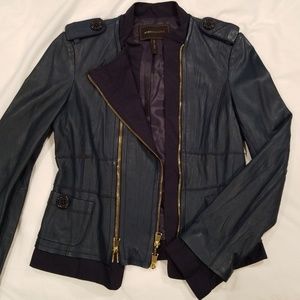 Cool blue BCBG leather moto jacket